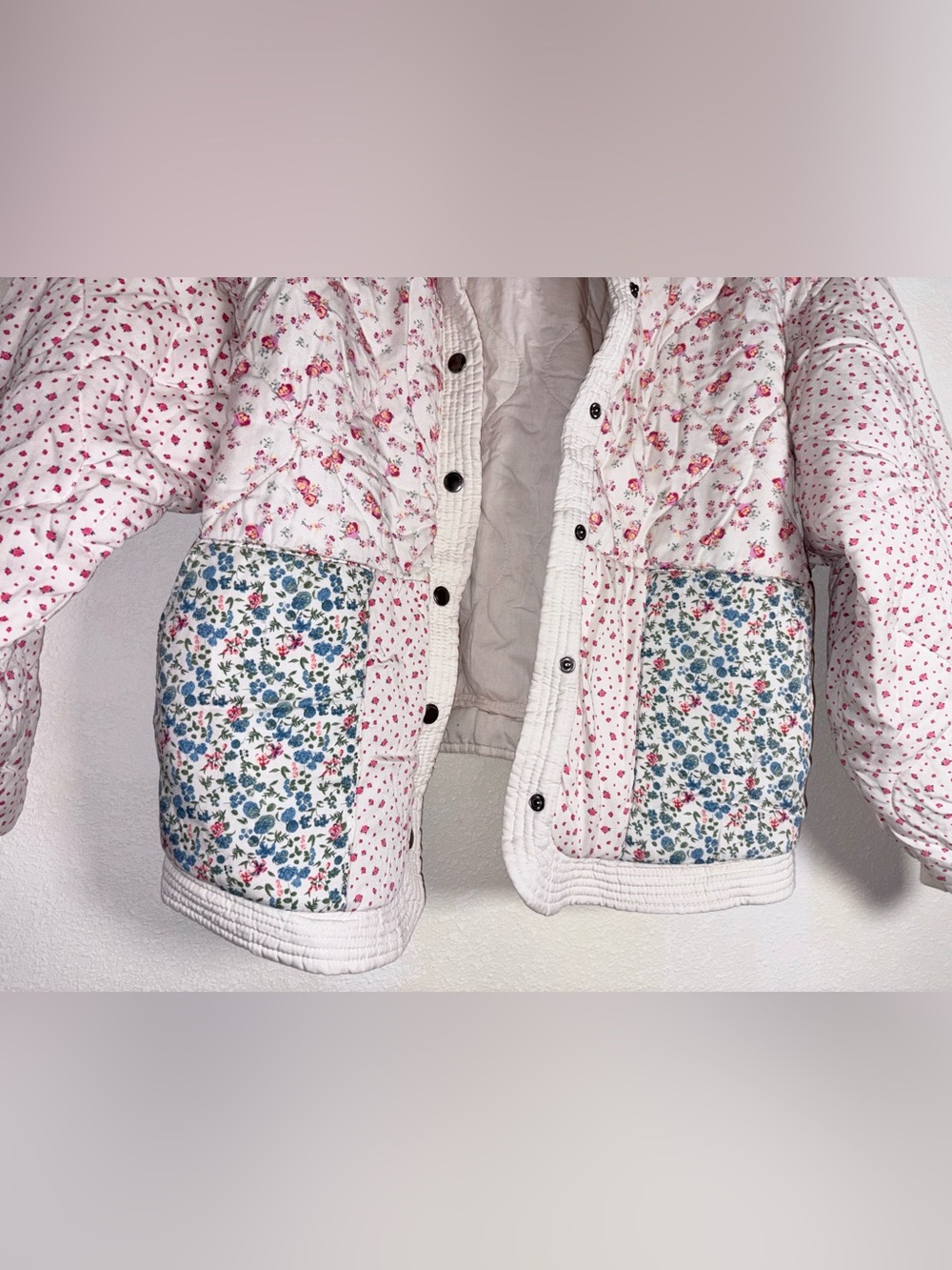 Blank NYC Quilted Floral Patchwork Puffer Jacket - Pink & Blue - Picture 3 of 9